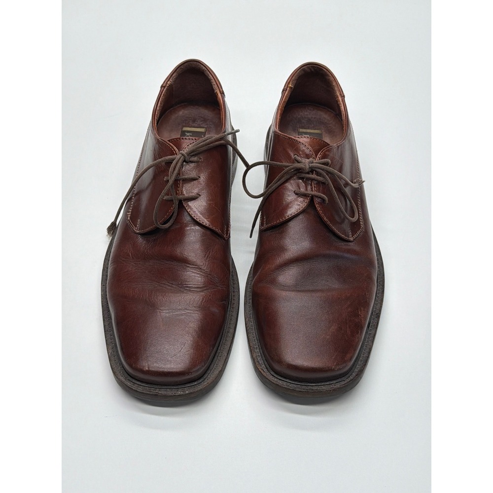 Johnston & Murphy Mens Brown Leather Square Toe Handcrafted Derby Shoes Size 9.5